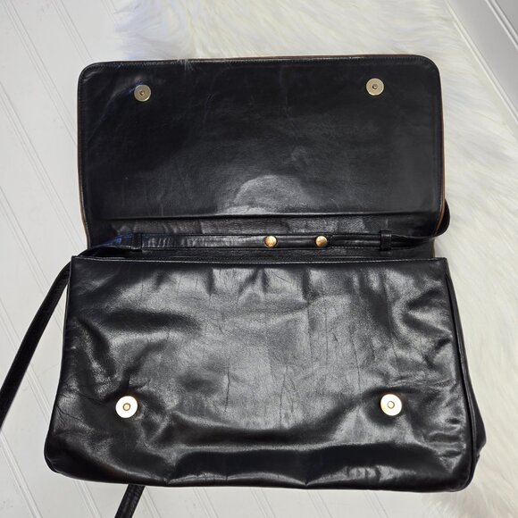 Vintage Charles Jourdan of Paris Brown Black Leather Envelope Shoulder Bag 15x9" - Picture 3 of 13